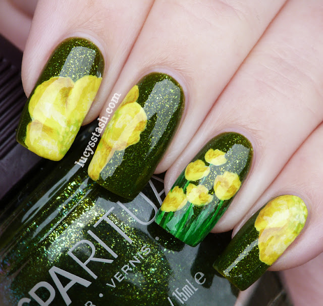 Lucy's Stash - Buttercups nail art manicure. Featuring SpaRitual Optical Illusion