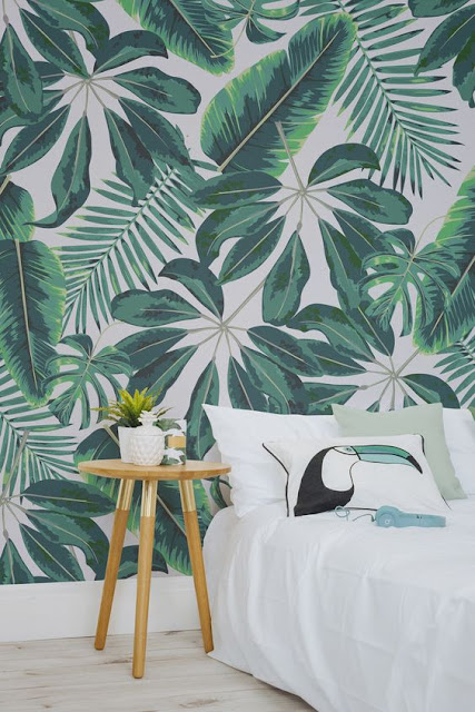 papel pintado tropical palmeras