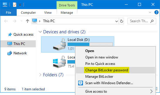 Cara mengganti Password BitLocker pada Windows 10 / 8 / 7