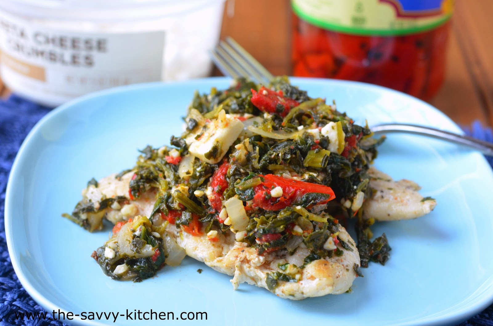 Lighter Chicken Cutlets with Spinach, Roasted Red Peppers and Feta