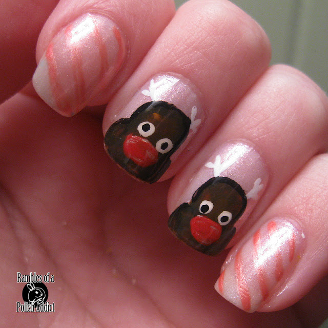reindeer nail art christmas rudolph red nose
