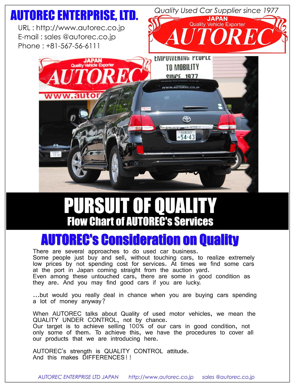 Pursuit of quality Autorec Enterprise, Ltd.Japanese vehicles to the