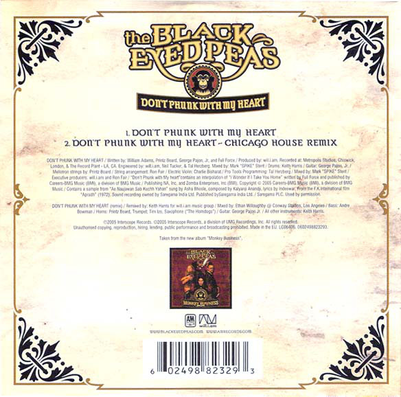 MUSICOLLECTION THE BLACK EYES PEAS Don't Phunk With My Heart CD