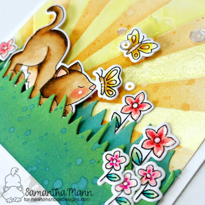 You Make Me Smile Card by Samantha Mann for Newton's Nook Designs, Stencil, Distress Inks, Embossing Paste, Just Because, Cards, Handmade Cards #newtonsnook #cards #distressinks #summer #handmadecards