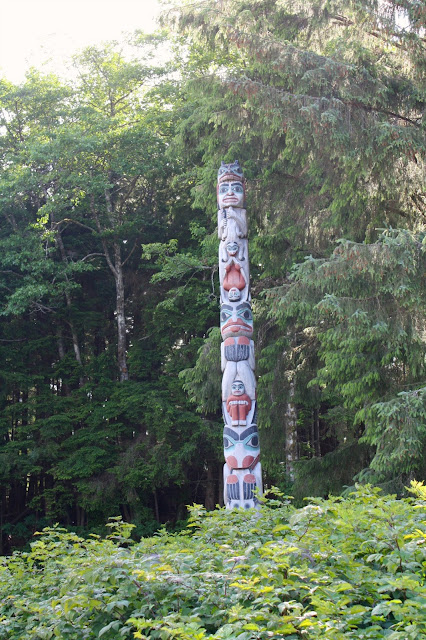 One of the totems commemorating Alaska's heritage at Totem Bight.