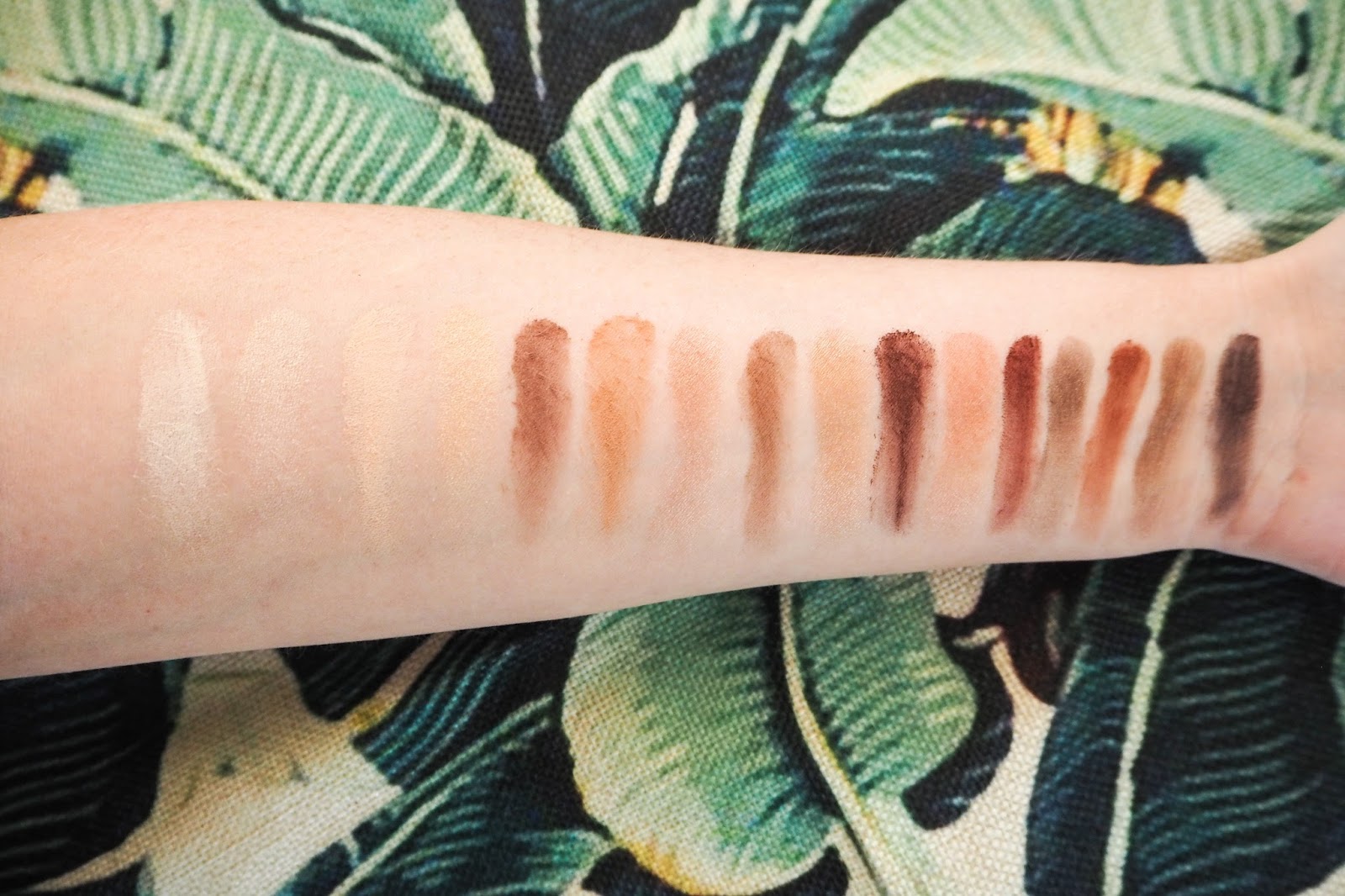 Swatches on pale skin of the NYX Ultimate Warm Neutrals Palette