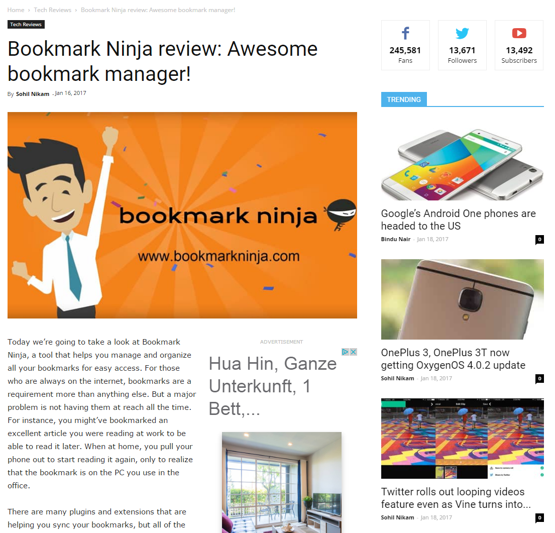 Bookmark Ninja Reviews of Ninja by 2 tech blogs