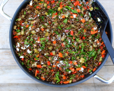 Warm Lentil Salad with Spinach & Goat Cheese, another easy, delicious meal prep salad ♥ A Veggie Venture.