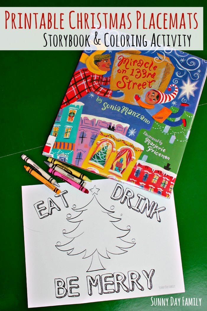Free Printable Christmas Placemats! Based on the new Christmas book for kids, Miracle on 133rd Street, these free Christmas coloring pages are a fun holiday craft for kids.
