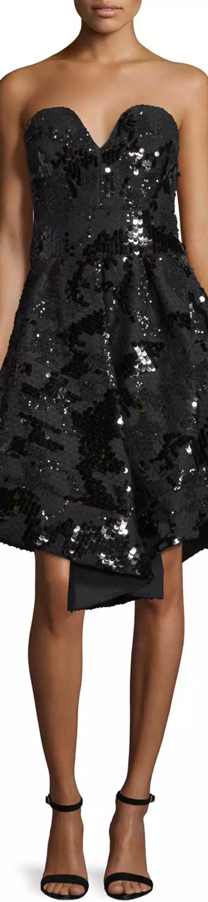 Milly Strapless Sequined Cocktail Dress, Black