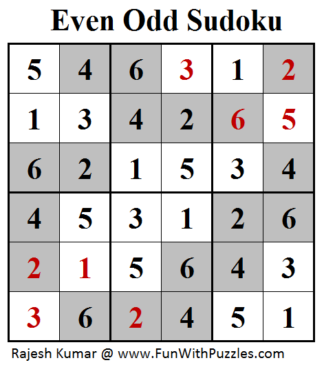 Even Odd Sudoku (Mini Sudoku Series #97) Solution