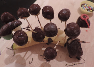 toothpicks sticking in a banana hedgehog