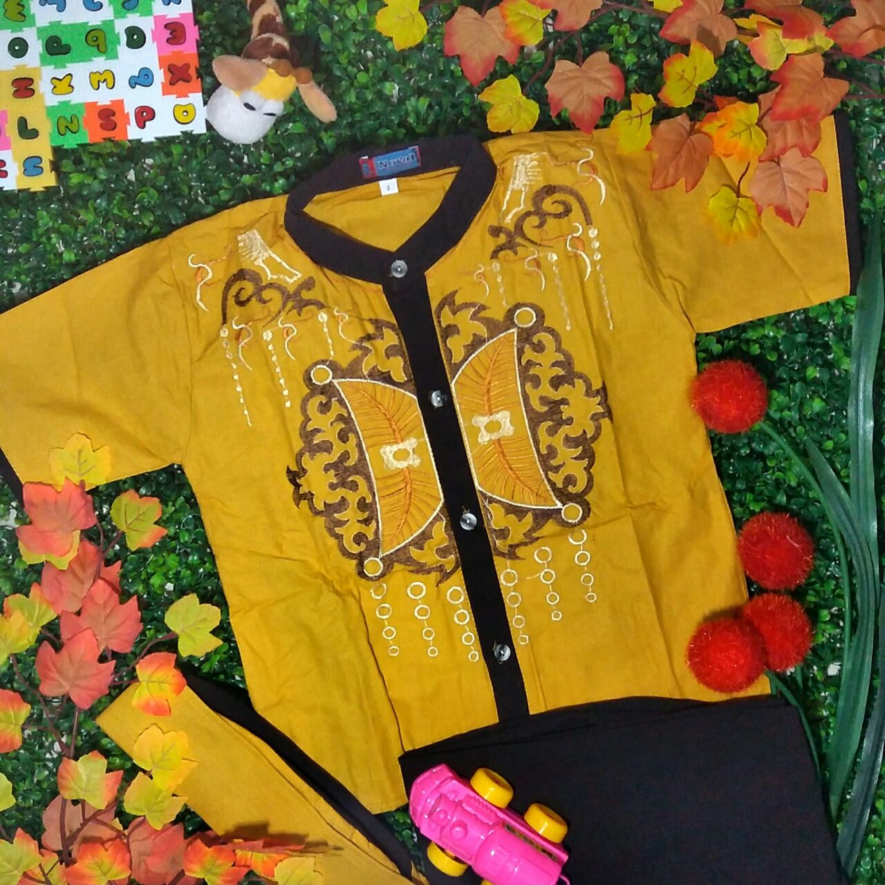 Pusat Baju Koko Anak Baju Koko Lengan Pendek Warna Kuning 