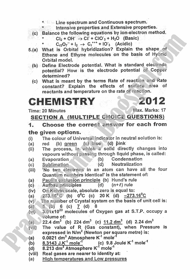 chemistry-2012-five-year-paper-class-XI