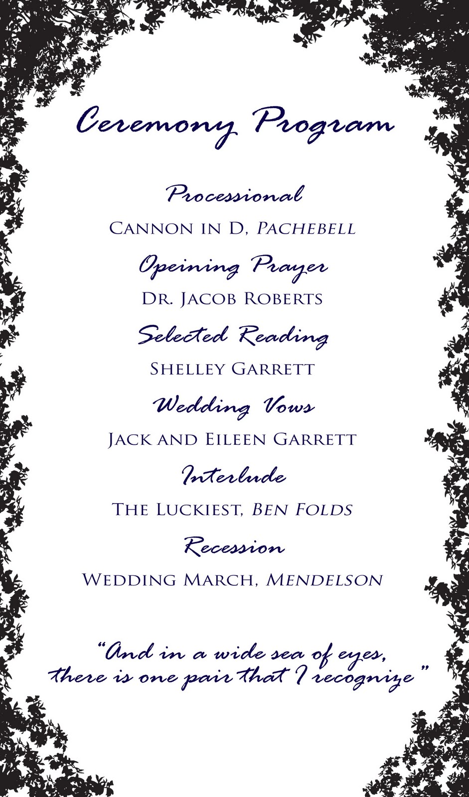 Plan a pretty wedding Wedding Program Samples