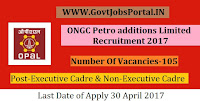 ONGC Petro additions Limited Recruitment 2017– 105 Executive Cadre & Non-Executive Cadre