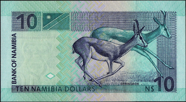 Namibia Money 10 Dollars banknote 2001 Springbok antelopes
