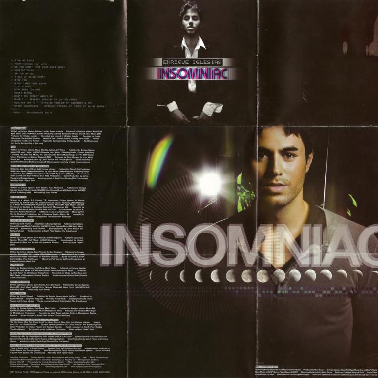 Encarte Enrique Iglesias Insomniac Encartes Pop