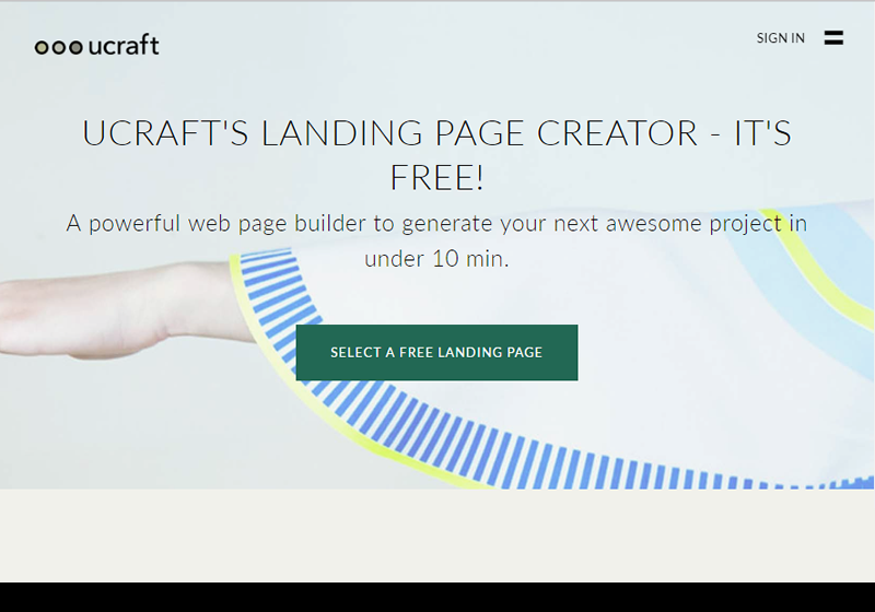 Ucraft offers tools to build a full website or landing pages