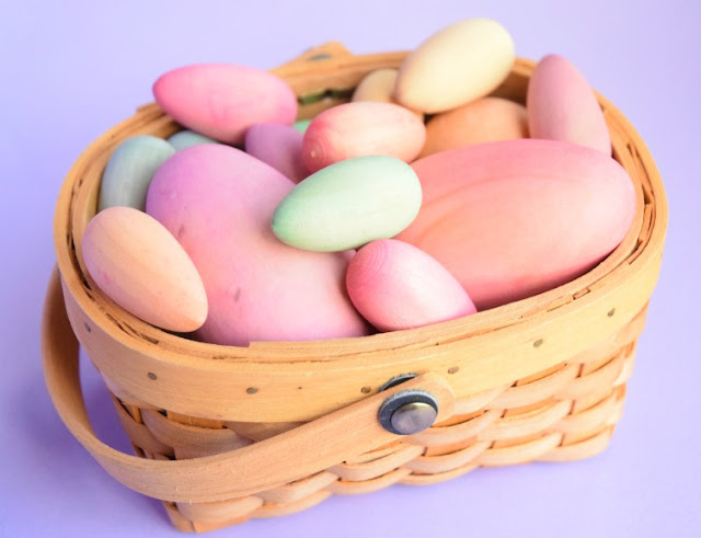 Dyed Wooden Easter Eggs. Beautiful toy for children, all natural. A much nicer alternative to cheap, plastic eggs, or real eggs that will go bad!