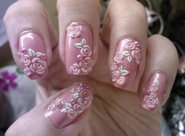 Pink Flowery Nail Art