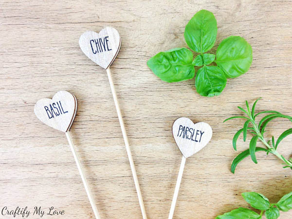 heart shaped wooden herb markers from craftily my love