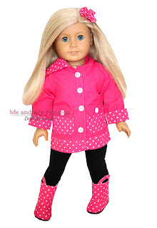 Hot Pink Polka Dot Raincoat Outfit & Boots Clothes fits 18 inch American Girl Doll