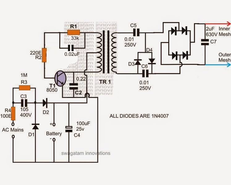 Mosquito Swatter Bat Circuit | Circuit Diagram Centre