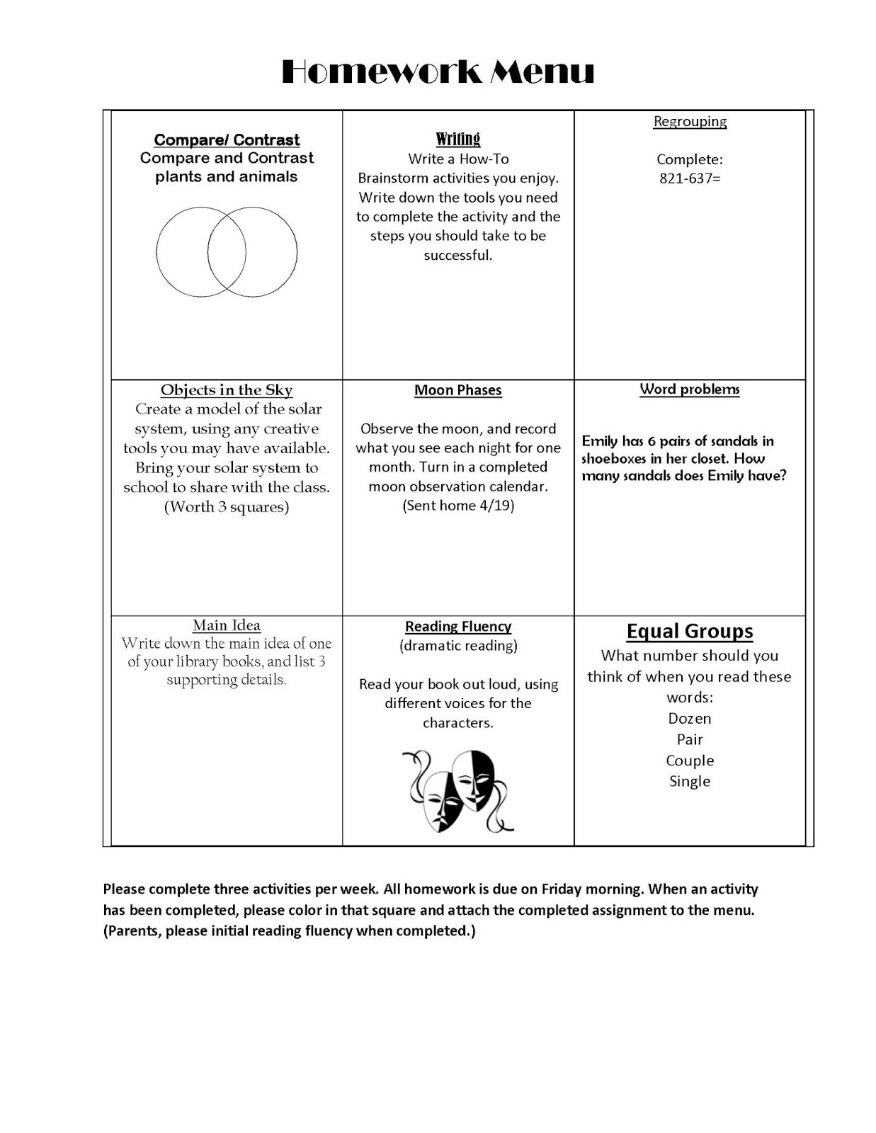 Reading choice menu picture