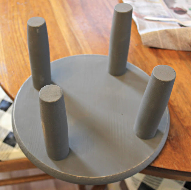 "Thrifted" Wood Round & Dollar Tree Rolling Pin To Stenciled Riser