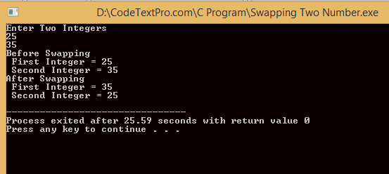 Write a c program to perform Swapping on two number
