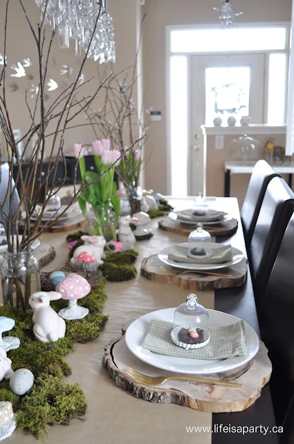 Pretty natural spring tablescape with moss