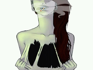 Chica pelirroja, con dilataciones y fumando, que se rasga la piel y, debajo de ella, no tiene nada. Solo vacío.