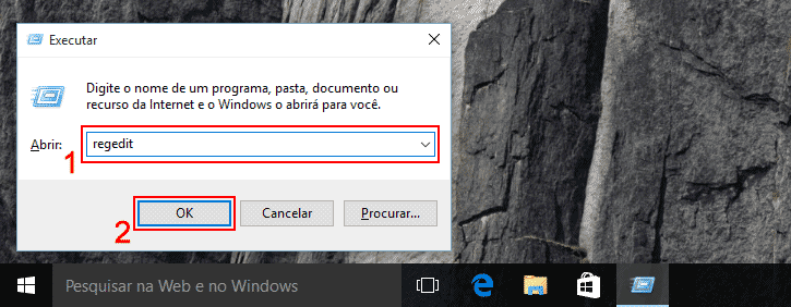 Acessando regedit pelo executar no Windows 10
