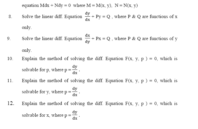 Questions for Differential Equation of first order & First Degree  