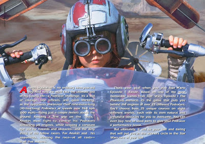 Star Wars Episode 1 Racer - Scanned page of the manual, showing Anakin Skywalker handling a podracer.