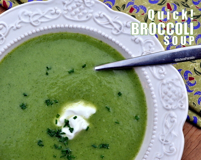 Quick Broccoli Soup (or Cauliflower Soup) ♥ KitchenParade.com, quick delicious soup made with just five ingredients, starring either broccoli or cauliflower or a combination! Vegan. Gluten Free. Weight Watchers Friendly.
