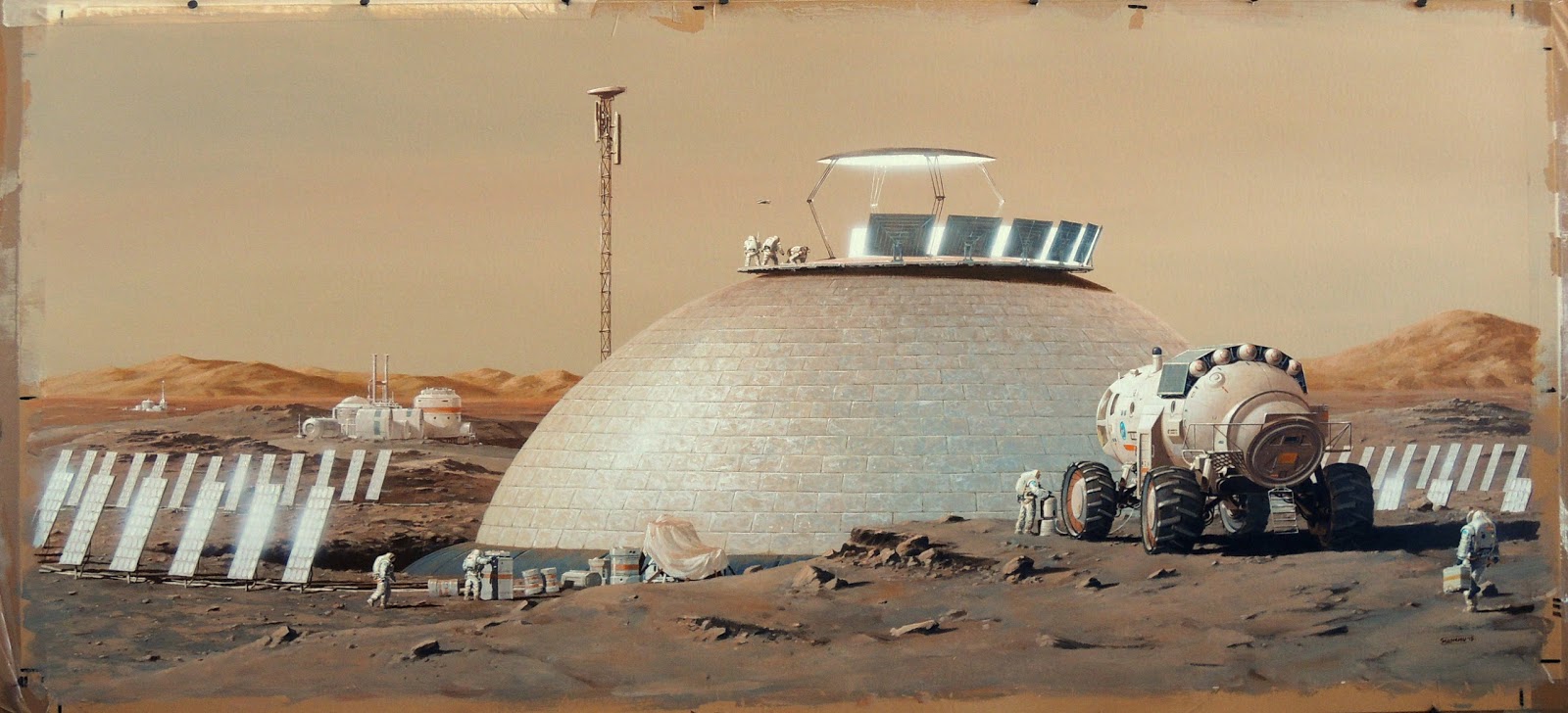 Mars base with dome over a chasm near Ascraeus Mons