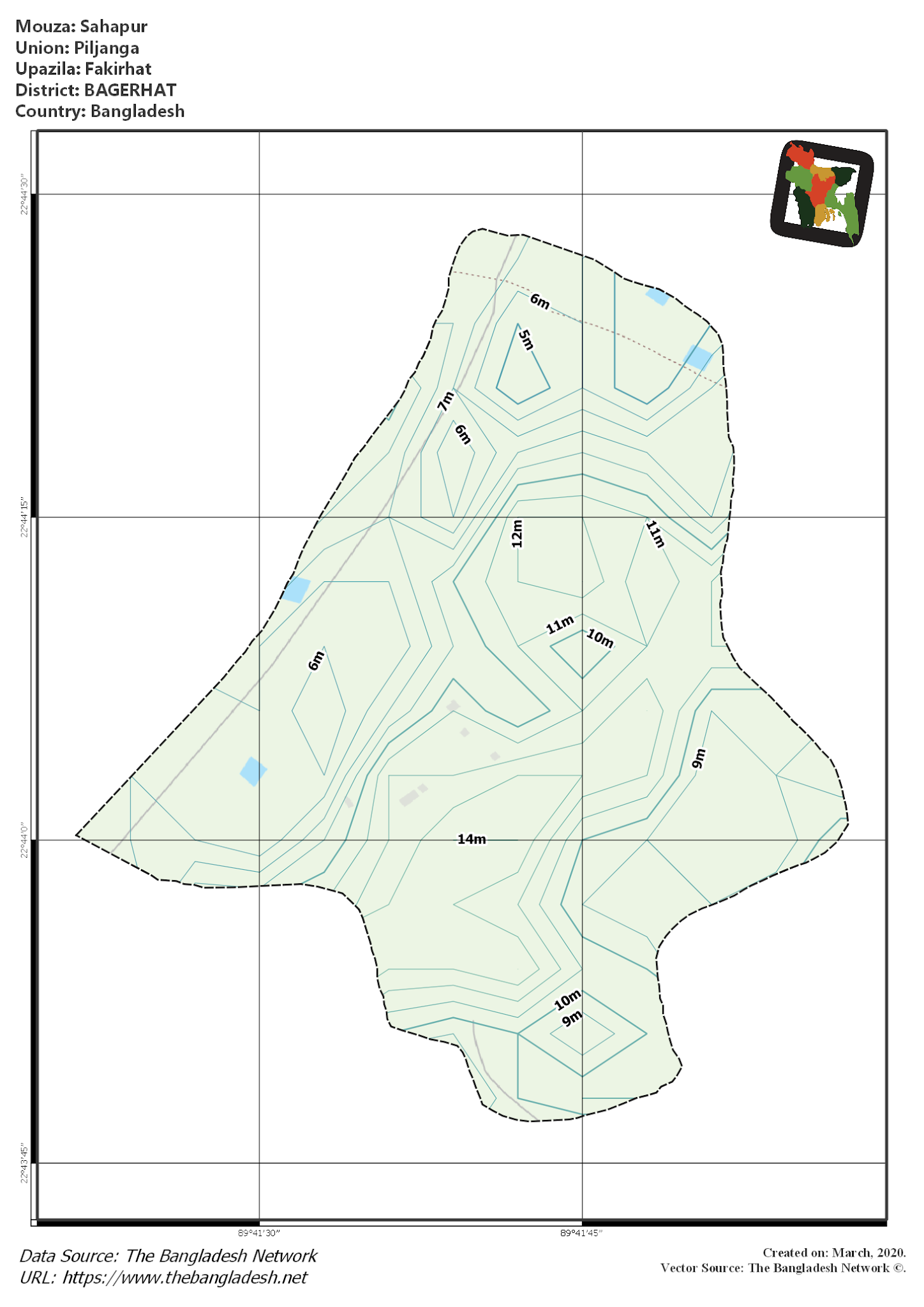 Map of Sahapur Mouza of Fakirhat Upazila, BAGERHAT, Bangladesh.