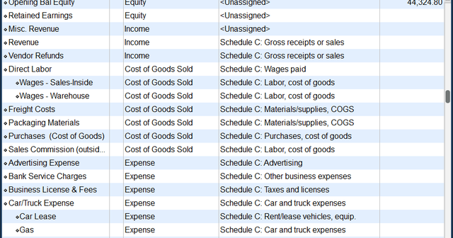 Quickbooks Tax Line Mapping List