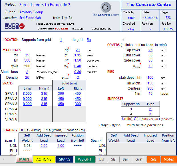 Ribbed Slab Design Spreadsheets to Eurocode