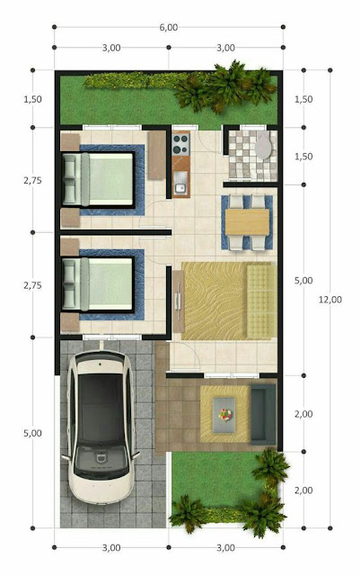 Koleksi Denah Rumah Minimalis Ukuran 6x12 meter