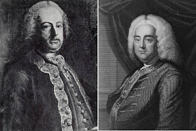 Leading men of Baroque opera: composers NICOLA ANTONIO PORPORA (left) and GEORG FRIEDRICH HÄNDEL (right) in Eighteenth-Century engravings