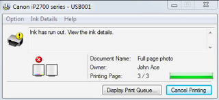 the following ink has run out canon ip2770