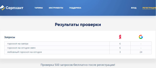 Бесплатная проверка позиций Серпхант