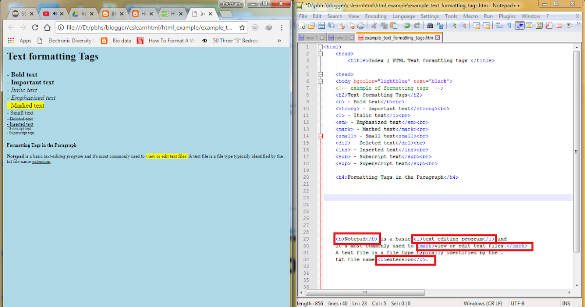 Text Formatting Tags ( underline, bold, superscript, italic, emphasied)
