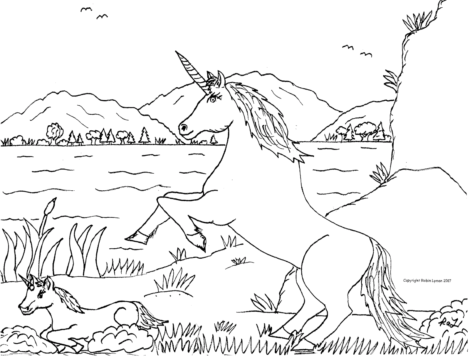 Robin S Great Coloring Pages Unicorn Mare Defending Her Foal