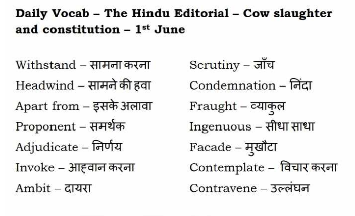 VOCABULARY FROM HINDU EDITORIAL 1 (HINDI MEANING IN DESCRIPTION