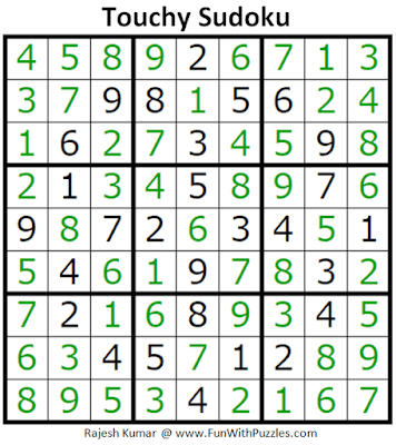 Answer of Touchy Sudoku Puzzle (Fun with Sudoku #296)