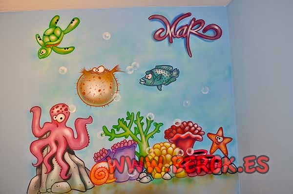 Graffiti decorativo infantil de fondo marino